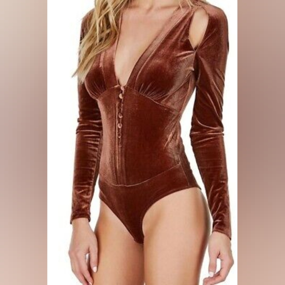 Makers Of dreams Velvet Long Sleeve Bodysuit - Brown